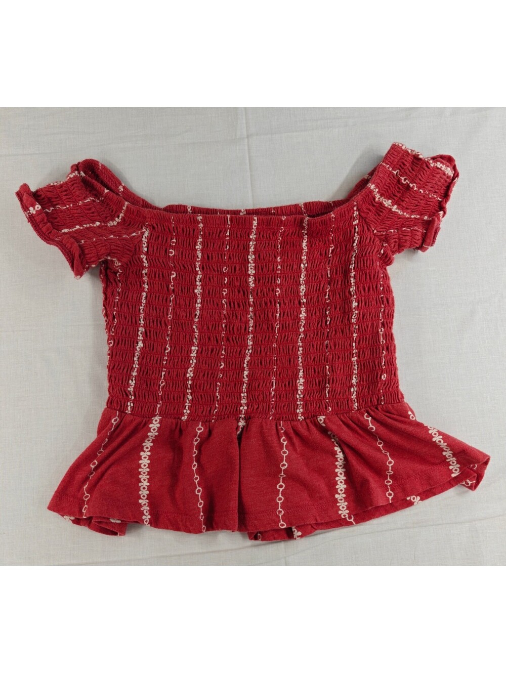 Aeropostale Women’s S Red Smocked Off Shoulder Peplum Crop Top Boho